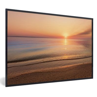 Poster - 90x60 cm - Strand - Meer - Rosa - Sonnenuntergang