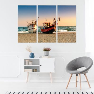 Leinwand Bilder SET 3-Teilig BOOTE Strand Meer Landschaft 3D Wandbilder xxl 2259