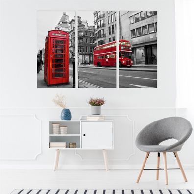 Leinwand Bilder SET 3-Teilig London Bus Dekor 3D Wandbilder xxl 2284