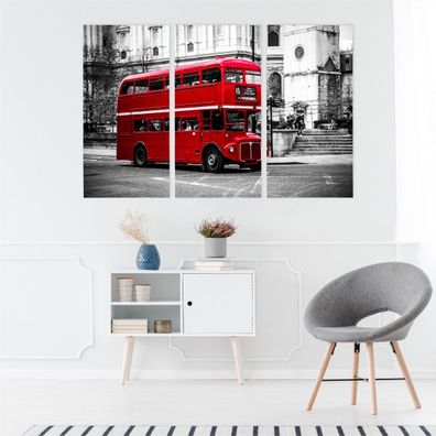 Leinwand Bilder SET 3-Teilig Britischer Bus 3D-Dekor Wandbilder xxl 2288