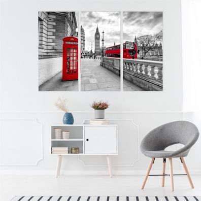 Leinwand Bilder SET 3-Teilig UK Bus Big Ben 3D-Dekor Wandbilder xxl 2293