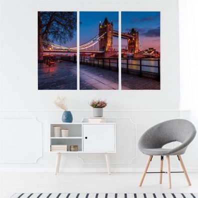 Leinwand Bilder SET 3-Teilig LONDON Tower Bridge bei Nacht 3D Wandbilder 2314