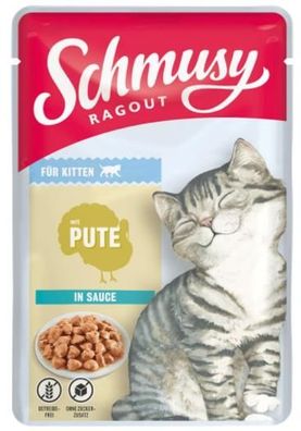 Schmusy ¦ Kitten - Ragout mit Pute in Sauce - 22 x 100g ¦ nasses Katzenfutter im ...