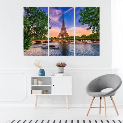 Leinwand Bilder SET 3-Teilig Frankreich Eiffelturm Seine Wandbilder xxl 2369