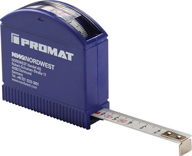 Taschenrollbandmaß L.3m B.13mm mm/ cm EG II Ku. Sichtfenster PROMAT