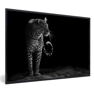 Poster - 90x60 cm - Leopard - Schwarz - Weiß