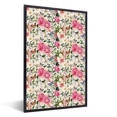 Poster - 60x90 cm - Sommerblumen - Schmetterling - Pastell