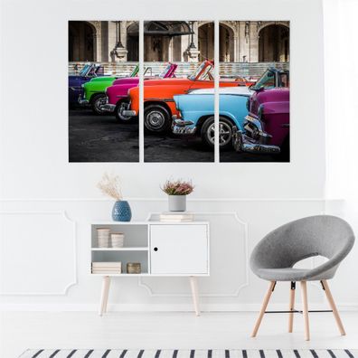 Leinwand Bilder SET 3-Teilig Vintage HAVANA 3D Cabrios Wandbilder xxl 2525