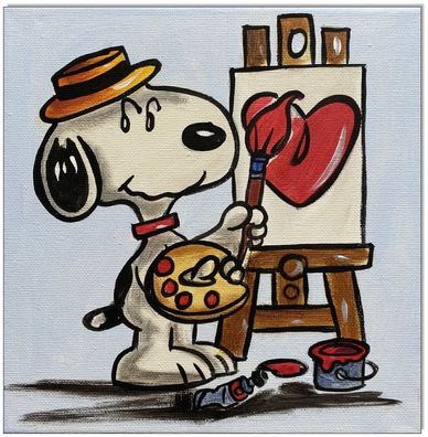 Klausewitz: Original Acryl auf Leinwand: Peanuts- Snoopy Painter / 20x20 cm