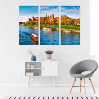 Leinwand Bilder SET 3-Teilig Krakauer Wawel Fluss Himmel 3D Wandbilder xxl 2748