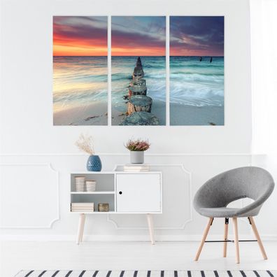 Leinwand Bilder SET 3-Teilig Meer Sonnenuntergang 3D Wandbilder xxl 2349