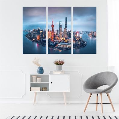 Leinwand Bilder SET 3-Teilig Shanghai China City 3D Wandbilder xxl 2974