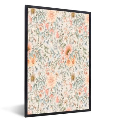 Poster - 60x90 cm - Blumen - Blätter - Pastell