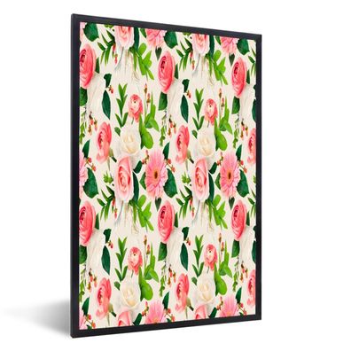 Poster - 60x90 cm - Blumen - Illustration - Rosen - Gerbera