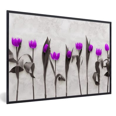 Poster - 90x60 cm - Blumen - Tulpen - Lila