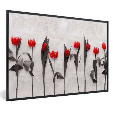 Poster - 120x80 cm - Blumen - Tulpen - Marmor