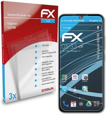 atFoliX 3x Schutzfolie kompatibel mit Gigaset GS190 Displayschutzfolie klar