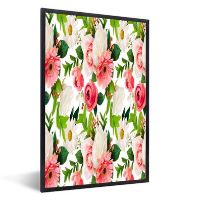 Poster - 40x60 cm - Blumen - Gerbera - Collage - Pastell