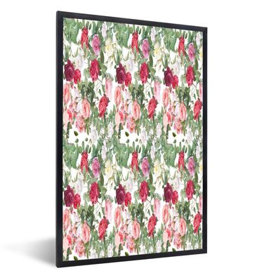 Poster - 40x60 cm - Pfingstrose - Blumen - Farben - Rosen