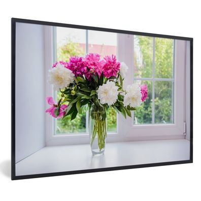 Poster - 90x60 cm - Blumen - Pfingstrosen - Vase