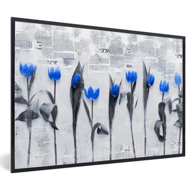 Poster - 120x80 cm - Blumen - Tulpen - Blau