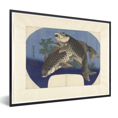 Poster - 80x60 cm - Zwei Karpfen - Gemälde von Katsushika Hokusai