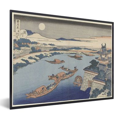 Poster - 80x60 cm - Der Fluss Yodo im Mondlicht - Gemälde von Katsushika Hokusai