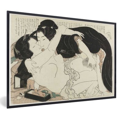 Poster - 120x80 cm - Witwe und junger Mann - Gemälde von Katsushika Hokusai
