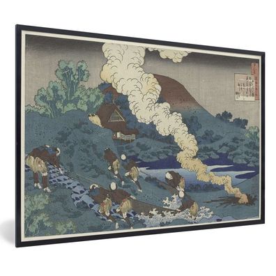 Poster - 120x80 cm - Fischer ziehen ein Netz ein - Gemälde von Katsushika