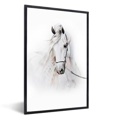 Poster - 20x30 cm - Pferd - Aquarell - Weiß