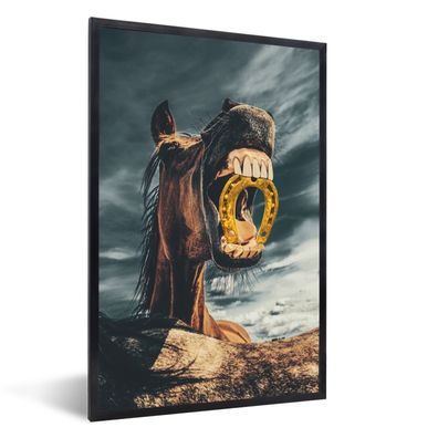 Poster - 40x60 cm - Pferd - Hufeisen - Gold