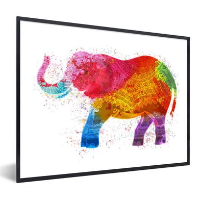 Poster - 40x30 cm - Elefant - Regenbogen - Boho