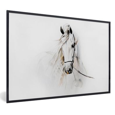 Poster - 90x60 cm - Pferd - Weiß - Halfter