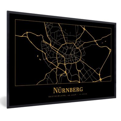 Poster - 60x40 cm - Karte - Nürnberg - Gold - Schwarz