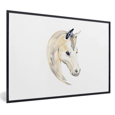 Poster - 120x80 cm - Pferd - Aquarell - Weiß