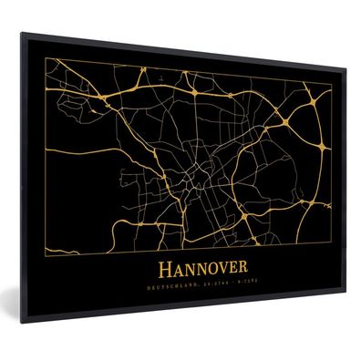 Poster - 60x40 cm - Karte - Hannover - Deutschland - Gold - Schwarz