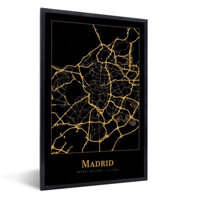 Poster - 80x120 cm - Karte - Madrid - Spanien - Gold - Schwarz