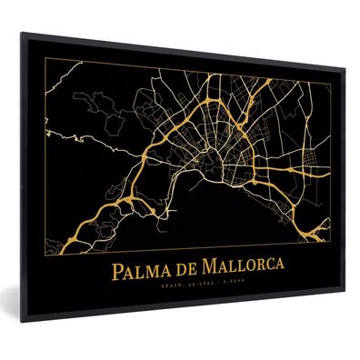 Poster - 120x80 cm - Karte - Palma de Mallorca - Gold - Schwarz