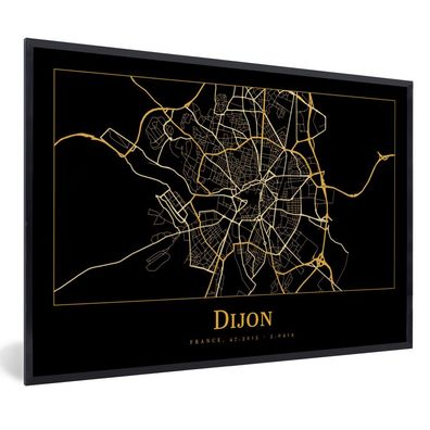 Poster - 120x80 cm - Karte - Dijon - Gold - Schwarz