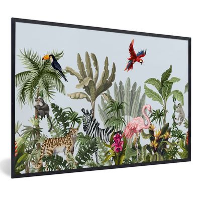 Poster - 120x80 cm - Dschungel - Flamingo - Affe