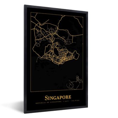 Poster - 40x60 cm - Karte - Singapur - Schwarz - Gold