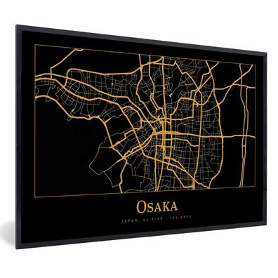 Poster - 90x60 cm - Karte - Osaka - Gold - Schwarz