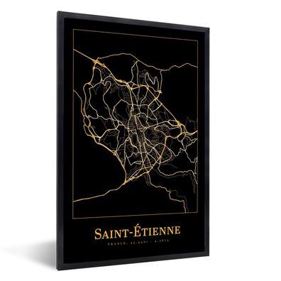 Poster - 80x120 cm - Karte - Saint-Etienne - Gold - Schwarz