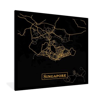 Poster - 40x40 cm - Karte - Singapur - Schwarz - Gold