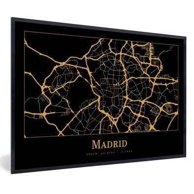 Poster - 120x80 cm - Karte - Madrid - Gold - Schwarz