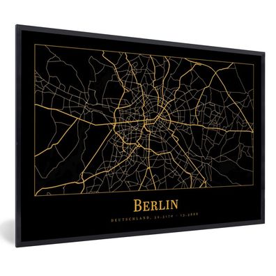 Poster - 60x40 cm - Karte - Berlin - Gold - Schwarz