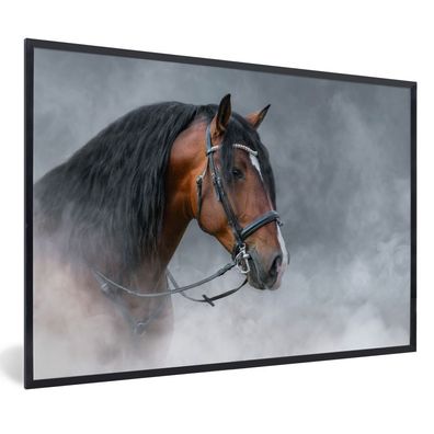 Poster - 90x60 cm - Pferd - Smoke - Schwarz