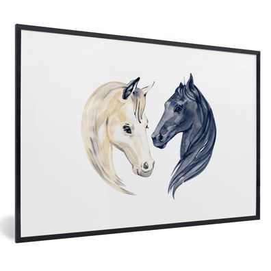 Poster - 60x40 cm - Pferde - Aquarell - Weiß