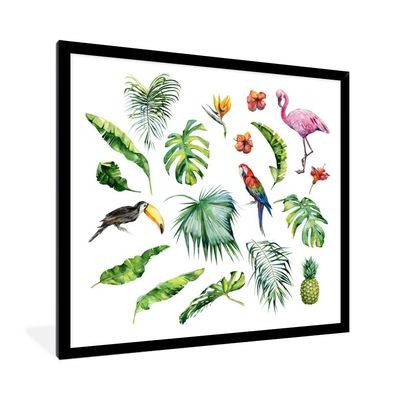 Poster - 40x40 cm - Dschungel - Muster - Tiere - Blätter
