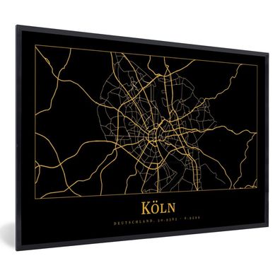 Poster - 90x60 cm - Karte - Köln - Gold - Schwarz - Luxus